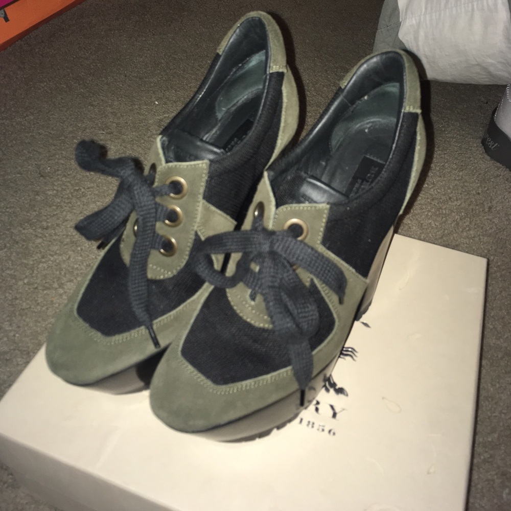 Burberry Prorsum Stuart Olive Lace Wedge Boots 38